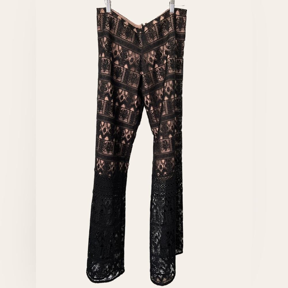 Alexis Black Nude Crochet Lace Wide Leg Palazzo Dress Pants Size M
